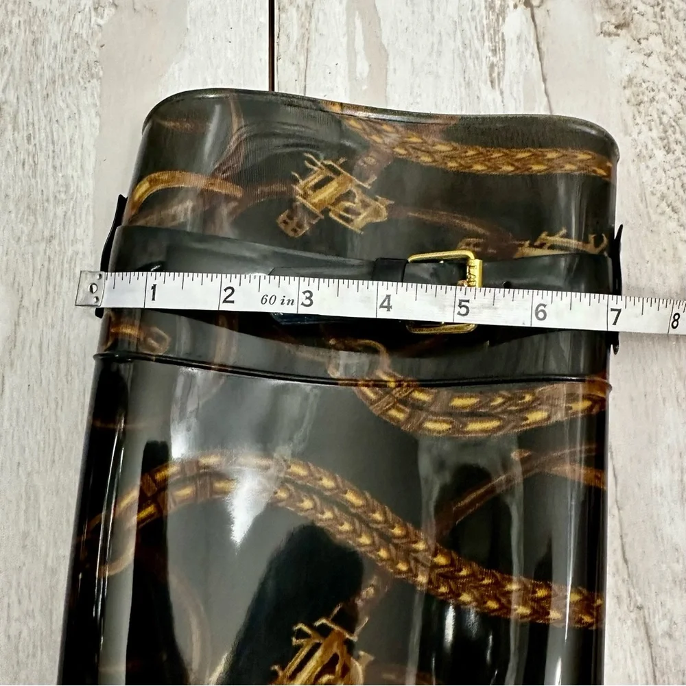 Ralph Lauren Black Gold Chain Horse Tack Pattern Rubber Rain Boots Farmcore